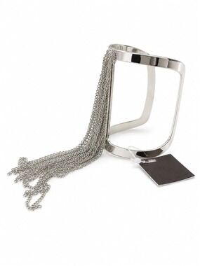Melanie Lyne Silver Tone Statement Cuff Bracelet with Chain Fringe Tassels